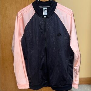 Adidas Black and Pink Floral Full Zip Jacket